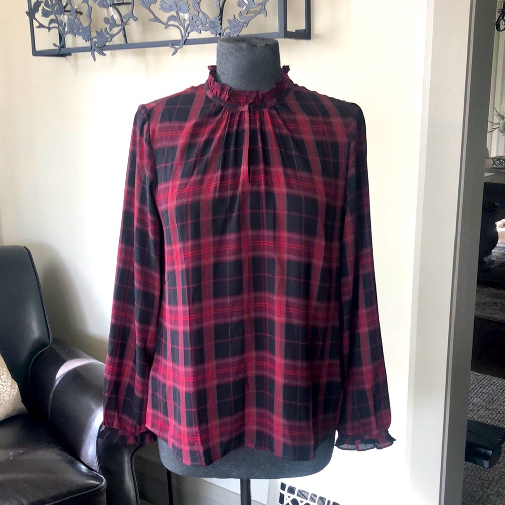 Ann Taylor Factory semi-sheer plaid blouse
